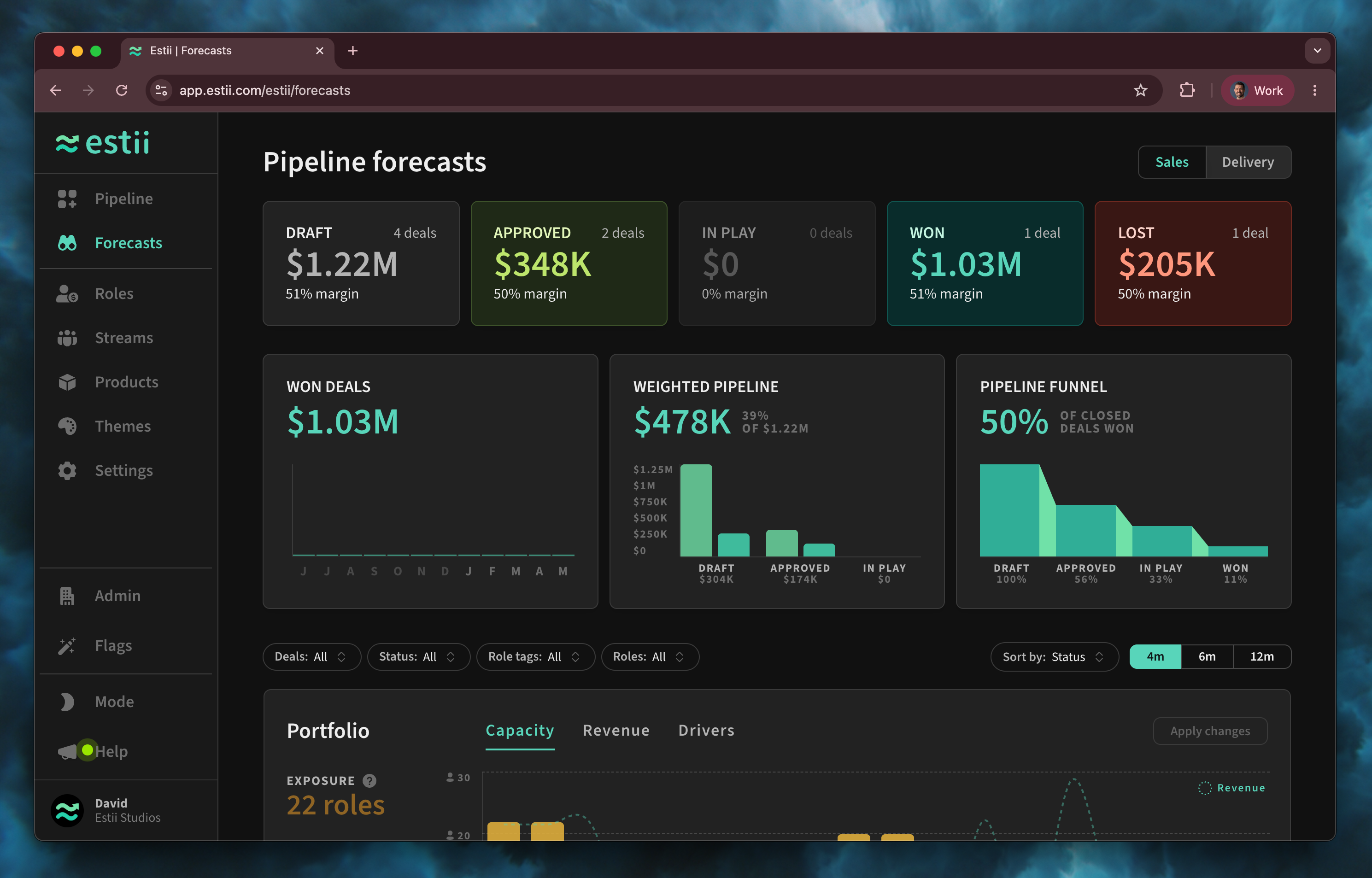 Screenshot of the Estii dashboard